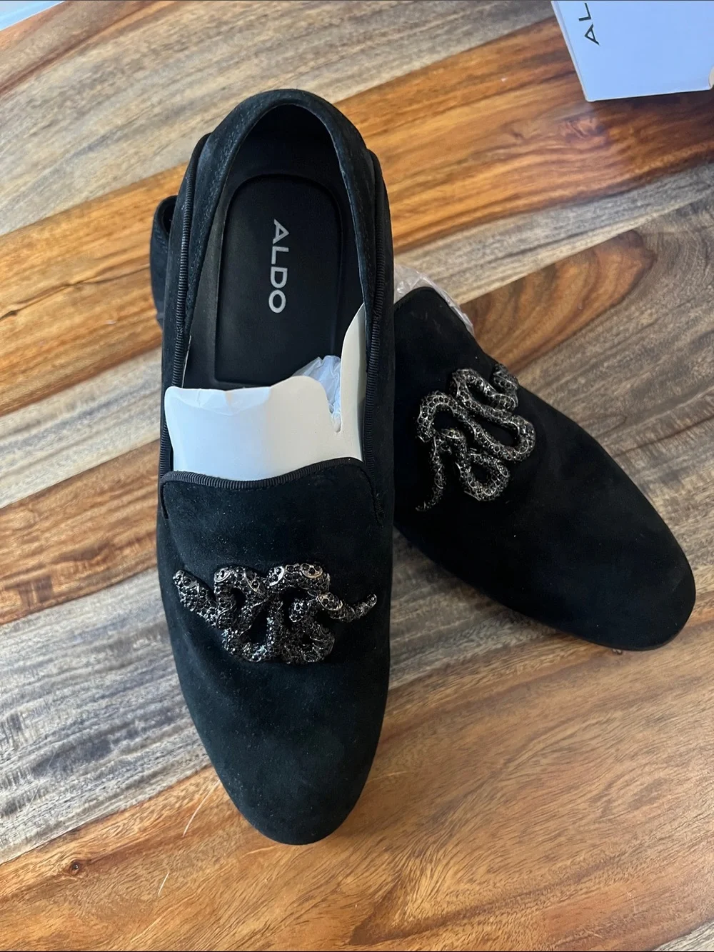 Aldo Black Suede Beaded Snake Slip-On Loafers